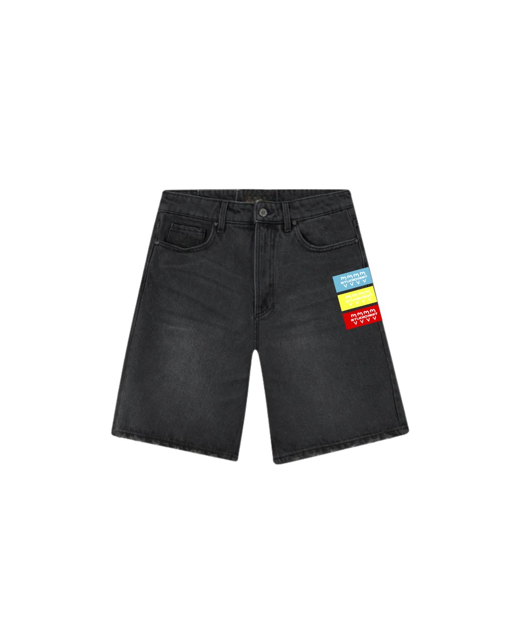Patches Black Denim Jorts